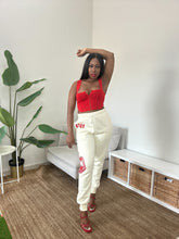 Load image into Gallery viewer, Cream and Red Jogger Pants